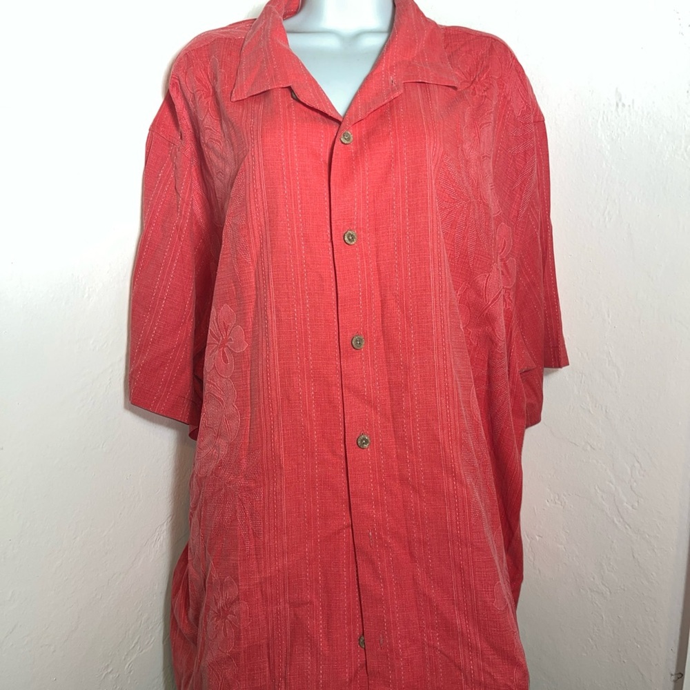 Tommy Bahama Shirt Mens 2XLT Button Down Pink Coral Resort Beach Vacation